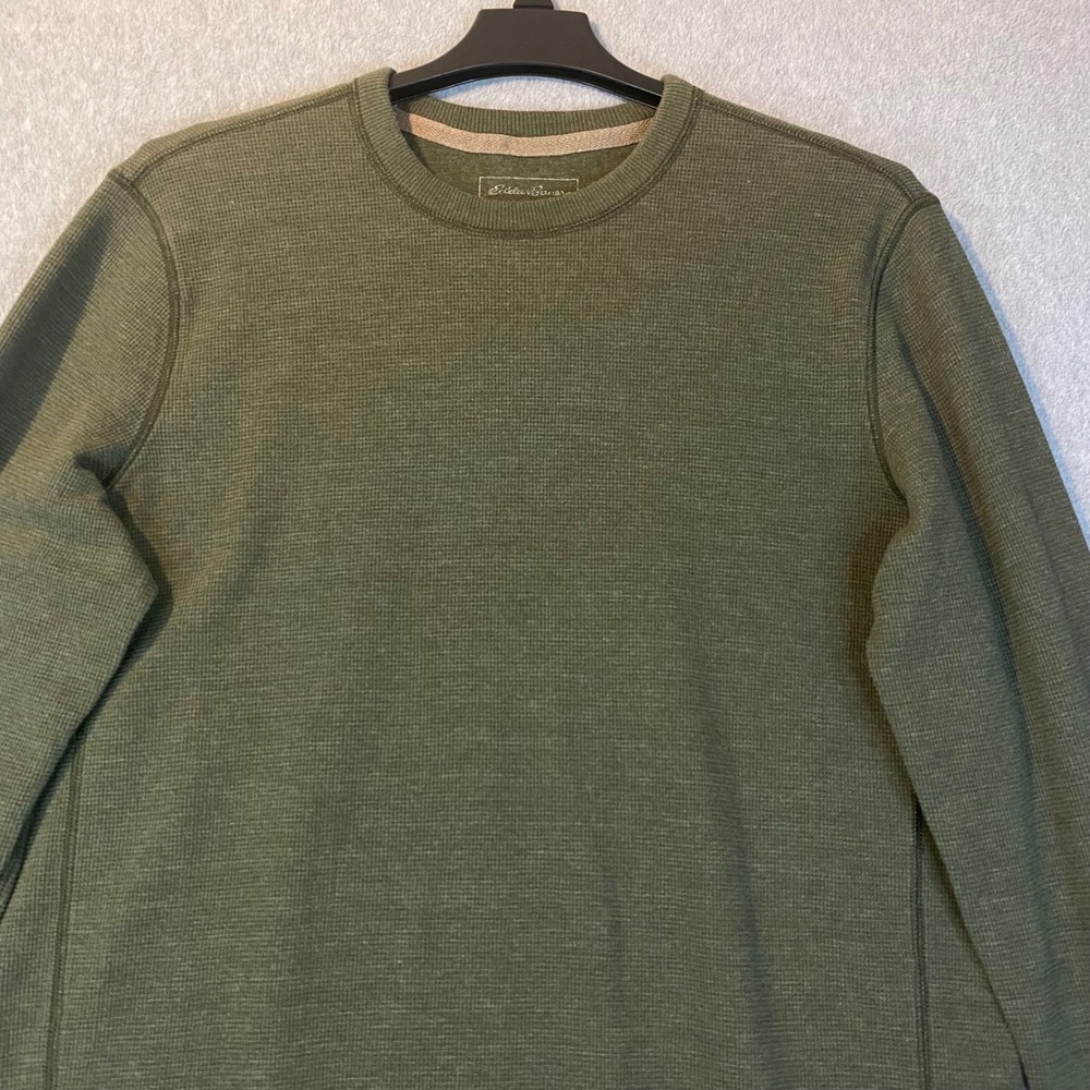 Eddie‎ Bauer Thermal Shirt Mens TL Olive Green Waffle Knit Long Sleeve Hiking - Picture 3 of 8